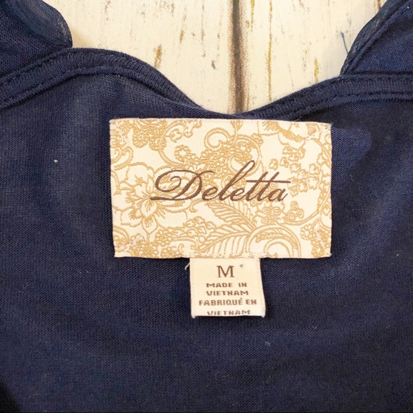 Anthropologie Deletta navy blue rosette blouse M - Picture 4 of 5